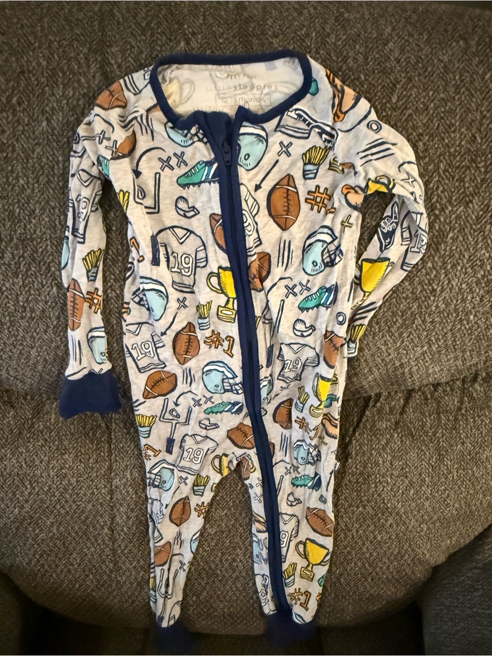 Little Sleepies White Kids' Sports Footed One-Piece with Navy Trim
